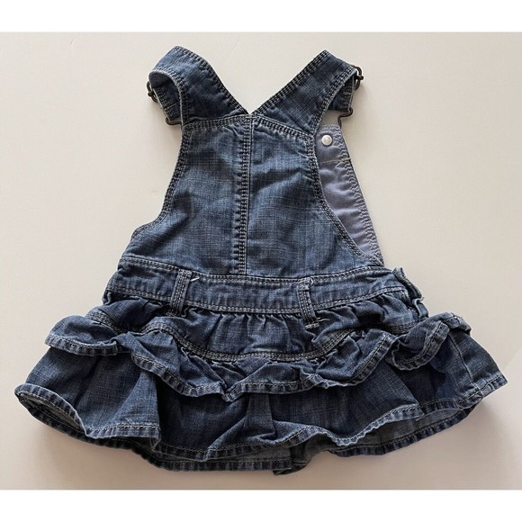 Baby Gap Overall Denim Dress Girls 3-6 mos Ruffled Jean Blue - Picture 5 of 5